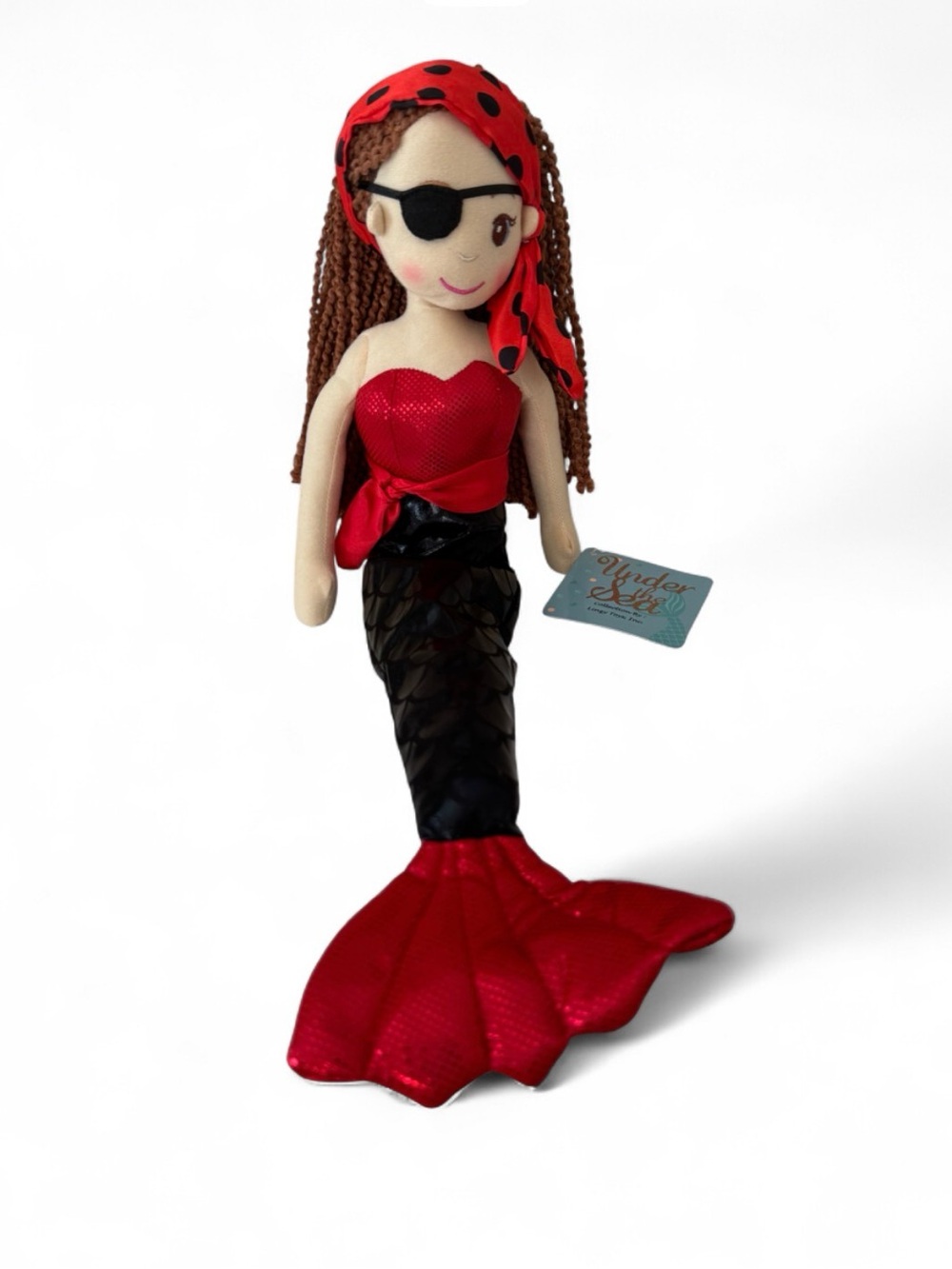 Linzy Toys Red & Black Ally Pirate Mermaid Plush Doll with Eye Patch 18” NWT